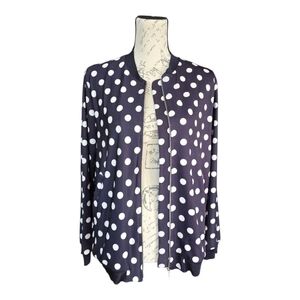 MNG Suit Navy Cream Polka Dot Zip Bomber Jacket S